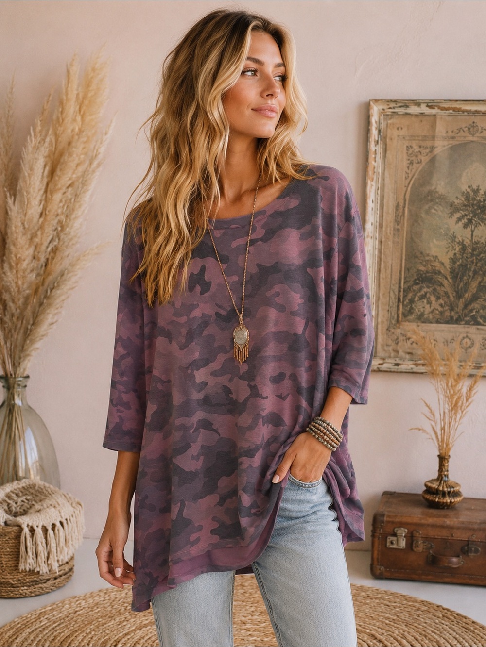 Jane and Delancey Mauve Camo Relaxed Tunic